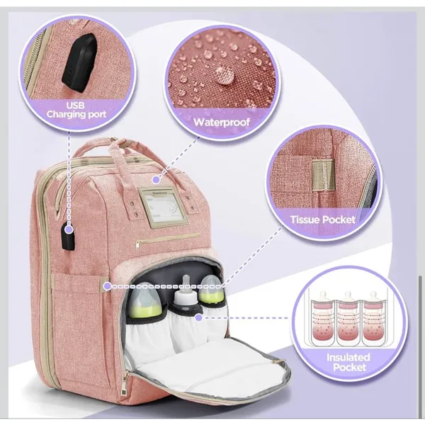 NEW Pink 6 in 1 Diaper Bag Backpack Pad Travel Changing Station - Image 4