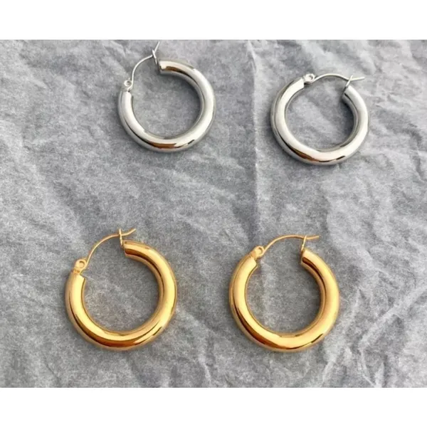 Large Tubular 18k White Gold Filled Hoop Earrings,‎ 30mm - Image 9