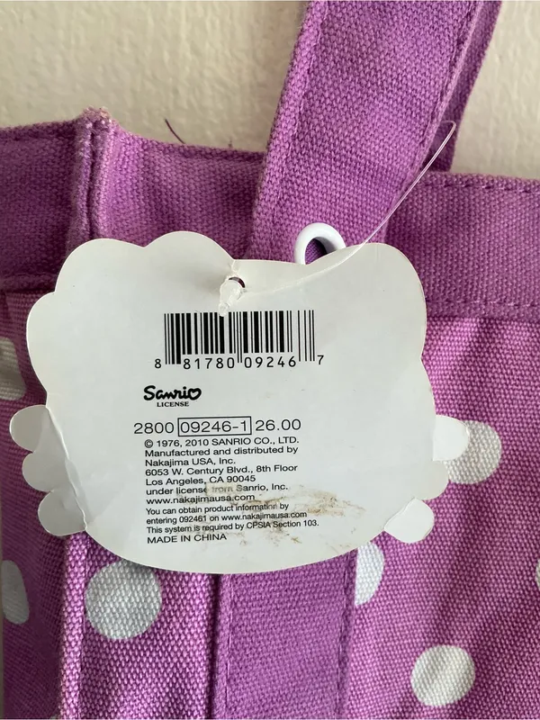 Rare Vintage Sanrio 2010 Hello Kitty Cotton purple nerd Large Tote Handbag Bag - Image 4