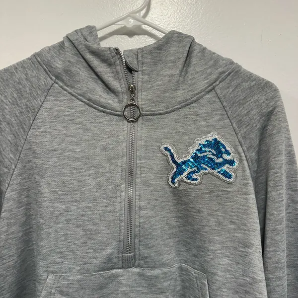 National Football League Detroit lions half zip Gray Hoodie with Blue Lions Logo! Size medium - Image 2