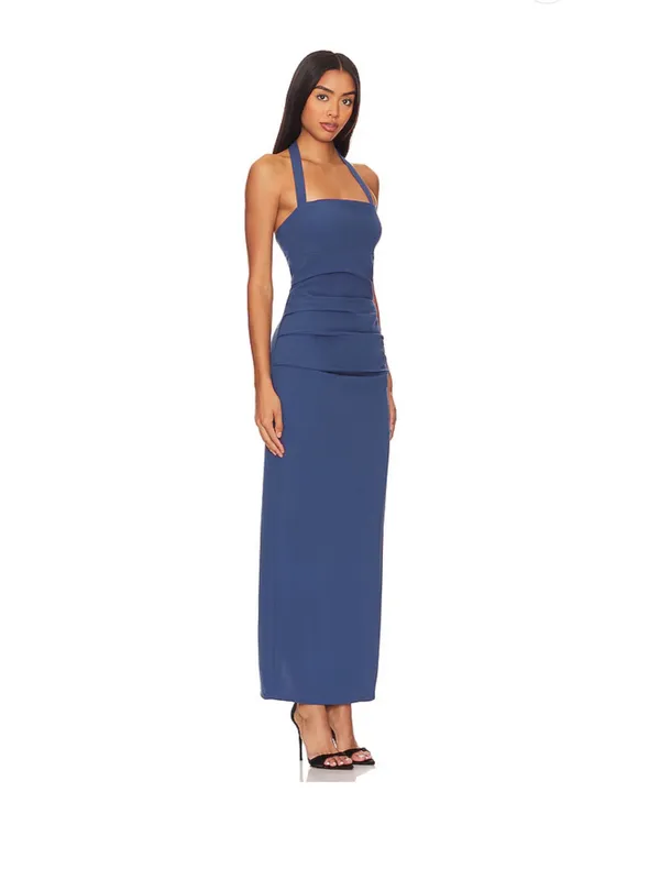 Revolve Lioness Navy Halter Ruched Maxi Dress - Image 2
