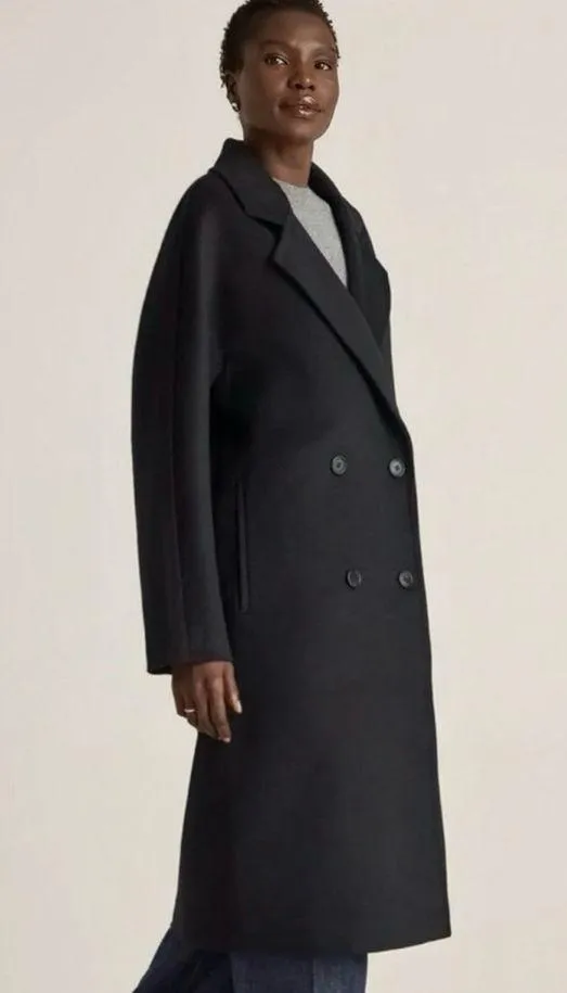Quince Italian Wool Double-Breasted Slouch Coat Black XS - Image 3