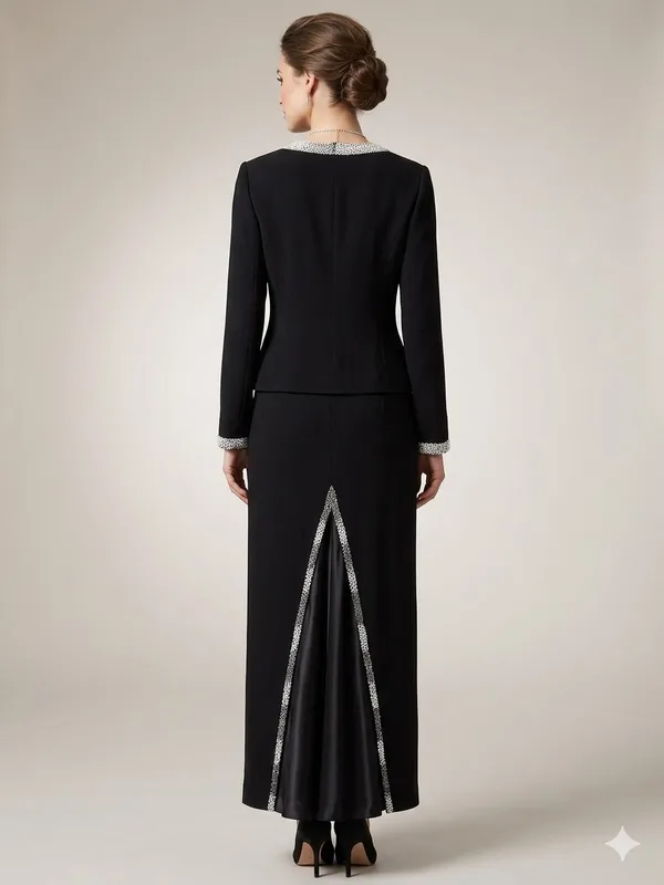Classic Black Sleeveless Wedding Gown with Sparkle Trim - Image 3
