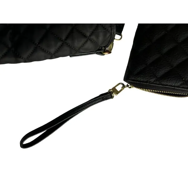 Steve Madden Black Quilted Tote & Wallet Set- note wear - Image 3