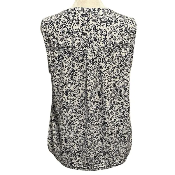 Gap Size M Sleeveless Pintuck Top Shirt Navy Blue Floral Print - Image 3