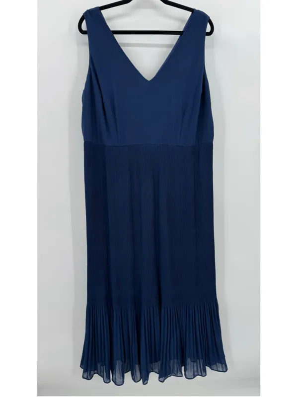 Navy Blue Plisse Pleated Sleeveless Dress Maxi Ankle Length Liza Luxe Size 2X - Image 3