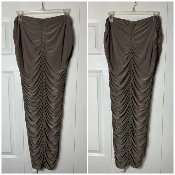 PrettyLittleThing Taupe Brown Ruched Midaxi Skirt Bandeau Top Set Size 12 - Image 8