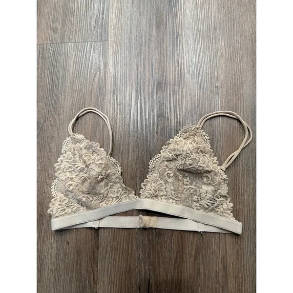 Nollie Womens Floral Lace Triangle Bralette Beige‎ Tan Size L Adjustable Straps - Image 2