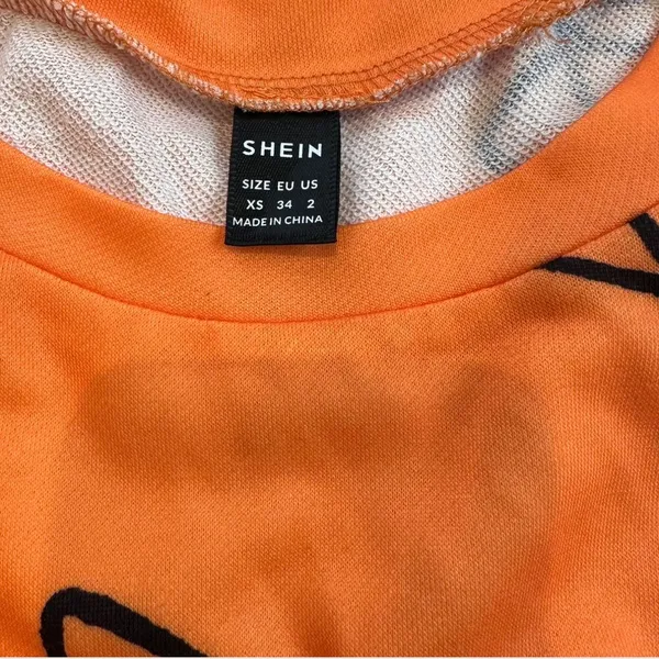 SheIn Neon orange sweatshirt with dinosaur designs size small - Image 5