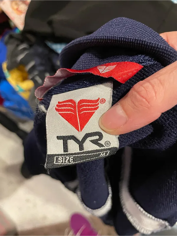 Cute navy white stripe TYR swim uniform jacket John Carroll team pockets - Image 2