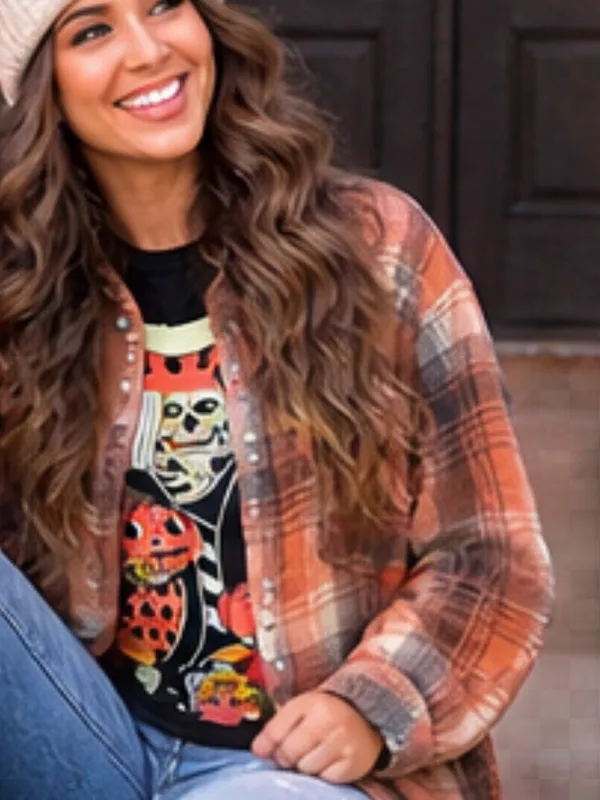 Fantastic Fawn Rust-Orange Plaid Soft Brush Button-Down Shirt / Shacket - Image 4