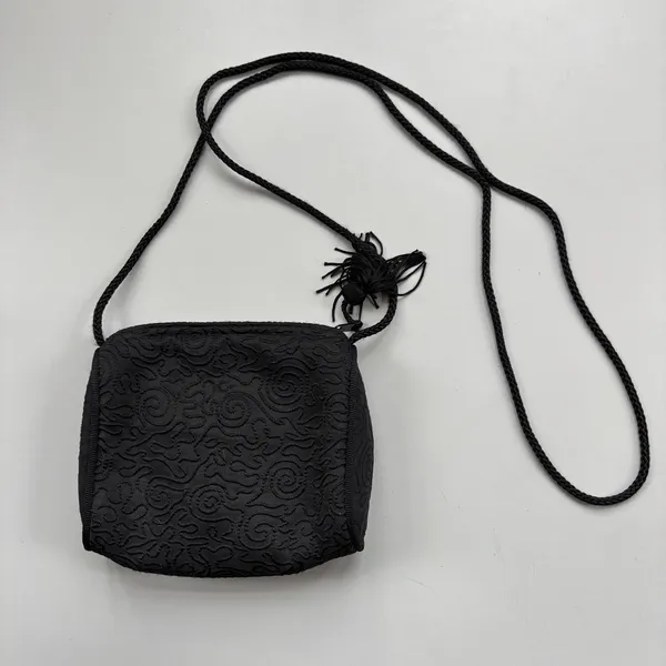 Vintage‎ Avon Black Tassle Jacquard Evening Bag Crossbody Mini Purse Black Tie - Image 3
