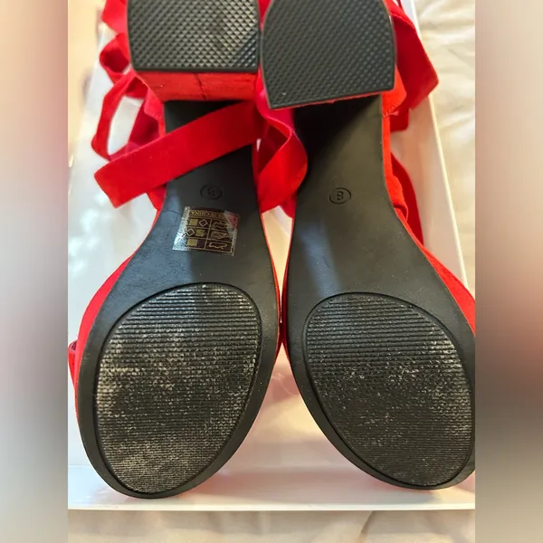 NEW Red High Heels Chunky Block Platform Heels Strappy Gladiator 8 - Image 7