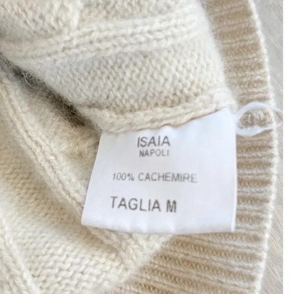 Isaia Napoli Cream 100% Cashmere Cable Knit V-Neck Sweater Made in Italy Size M - Image 7