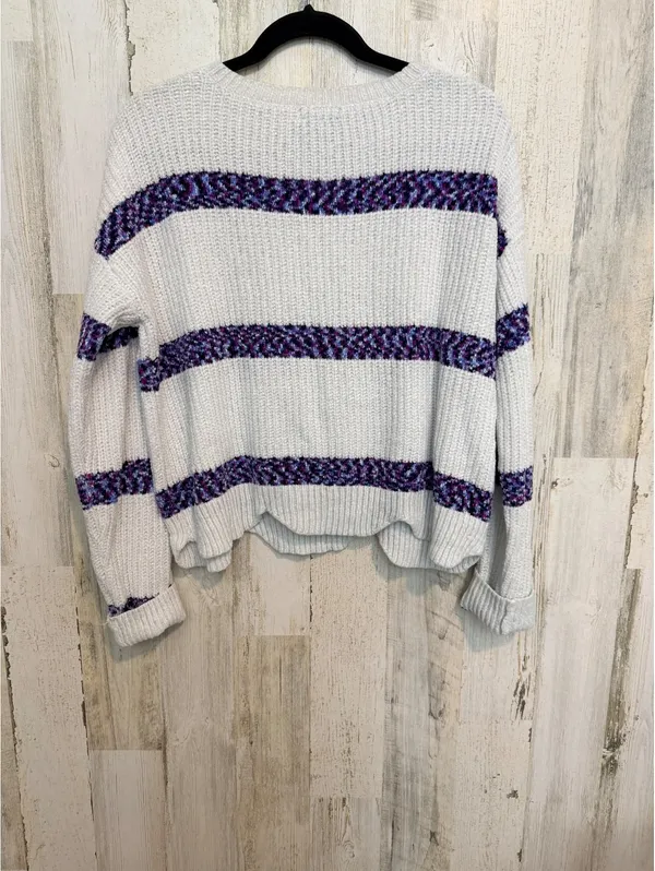 Blush & Bloom Women’s M Ivory Chunky Knit Purple Stripe Oversized Cozy Sweater - Image 6