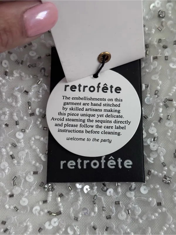 Retrofete Carnegie Sequin white silver beaded dress size small NWT - Image 10