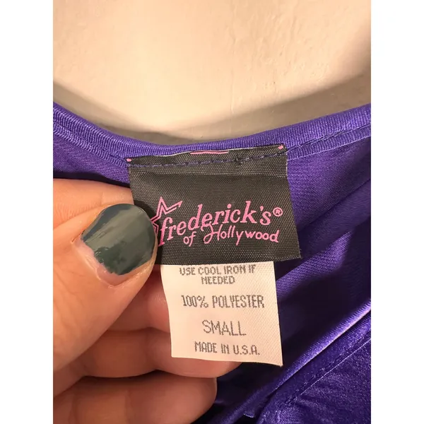 Frederick's of Hollywood Maxi‎ Slip Dress Womens Small Purple Satin sexy V-Neck - Image 5