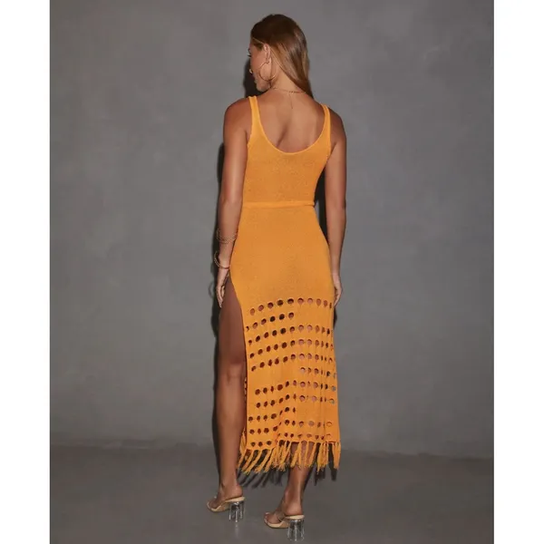 Vici Caliana Tassel Cover-Up Maxi Dress Size L Orange Boho Style Sleeveless EUC - Image 5