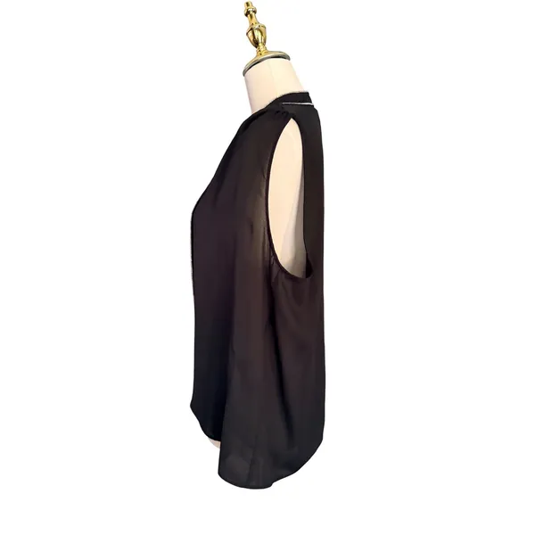 ZARA Black Sleeveless V-Neck Blouse with‎ Silver Chain Trim Ties XL - Image 7