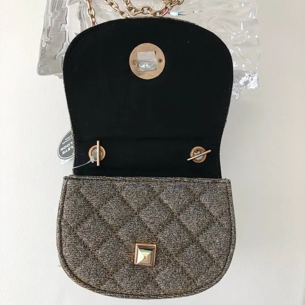 LONG CHAIN CROSSBODY GOLD GLITTER SHOULDER BAG Purse Evening Occasion Bag - Image 6