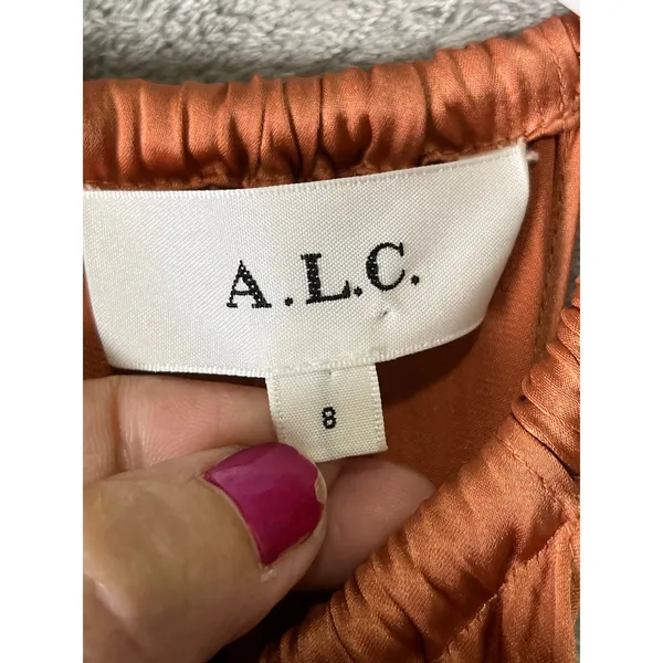 A.L.C. Renzo II Burnt Terracotta Pleated Halter Midi Dress Sleeveless Size 8 - Image 6