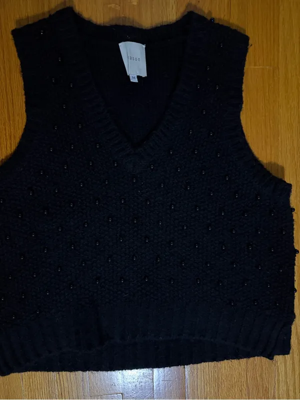 Mason Beaded Wool Blend Sweater Vest size m Black Size M - Image 2
