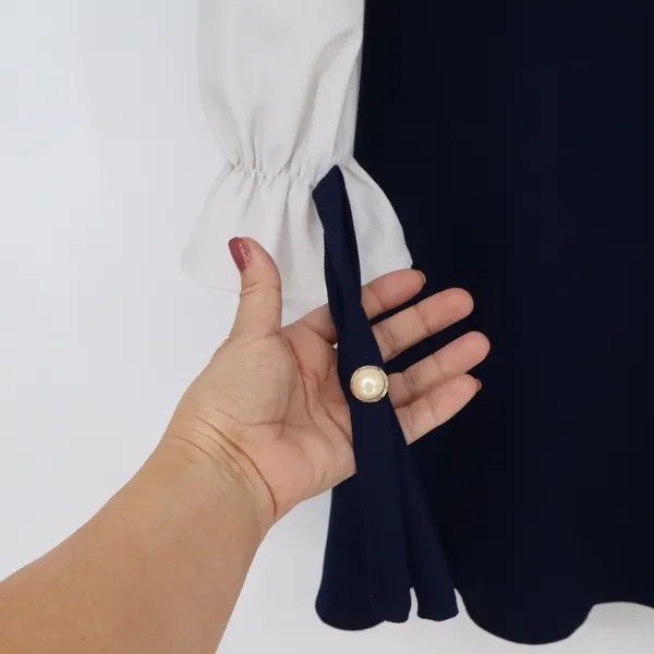 Munaiyi Dress Womens S Navy Blue White Faux Pearl Button Mini Excellent - Image 3