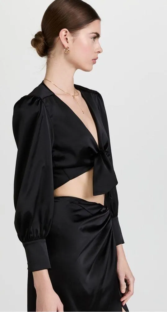 New black satin tie front top - Image 3