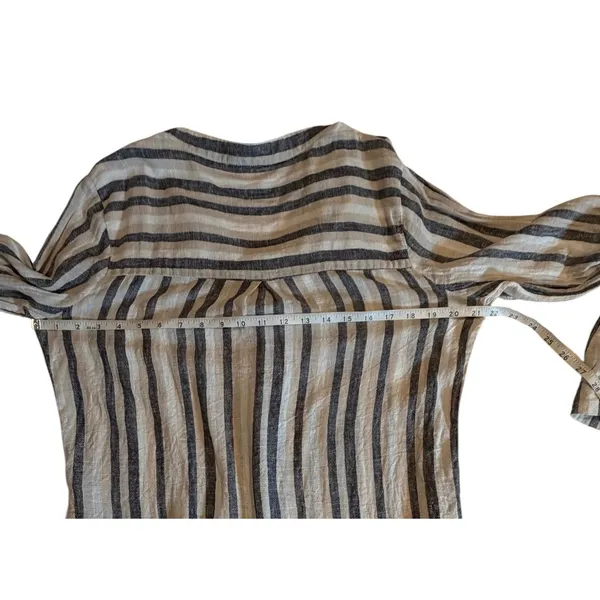Milano Womens Linen Blend Striped Button Down Shirt Neutral Long Sleeve Size M - Image 10