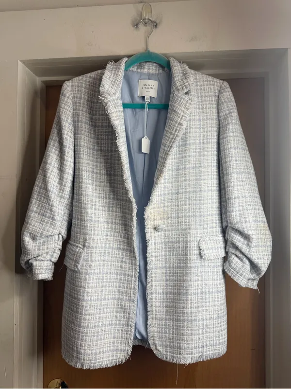 Maison d’Amélie Women’s Blue & White Tweed Blazer Wool Blend. Size: 6 - Image 2