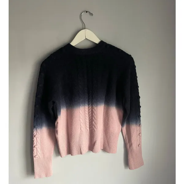 naadam navy blue pink ombre sweater Merino Wool Cashmere blend S Cableknit - Image 3