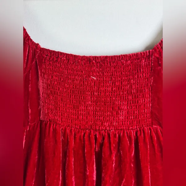 Modcloth Women’s Red Velvet Mini Dress Smocked Puff Sleeve Coquette NWT L - Image 9