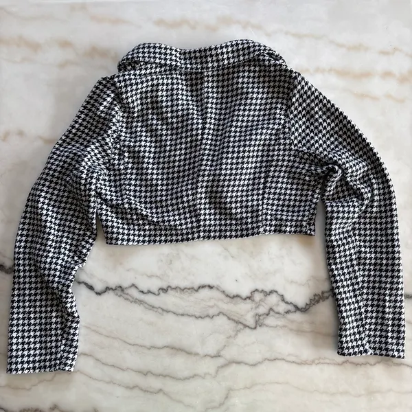 SHEIN Black White Houndstooth Skirt & Blazer Set Cropped Blazer Size: Large - Image 6