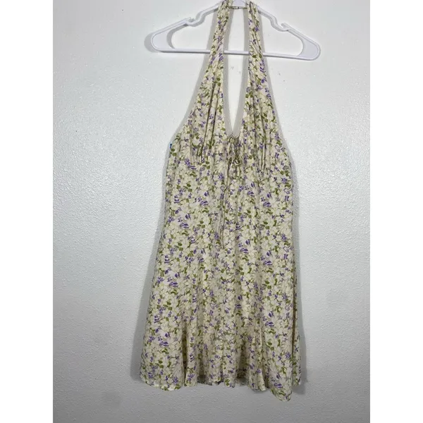 Maeve by Anthropologie Cream Halter Mini Dress with Lavender Floral 100% Viscose - Image 5