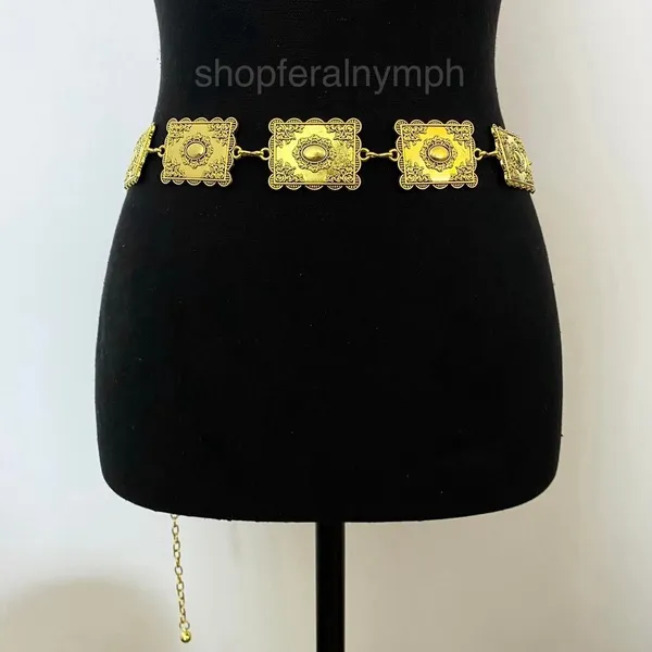 Gold Y2K Textured Rectangular Boho Chain Belt, Fits 23.5-43.5 Inches, X7GA1252 - Image 4