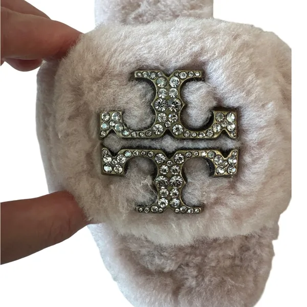 Tory Burch Everly Jeweled Shearling Slides Meadowsweet Pink Sz 8.5 - Image 10