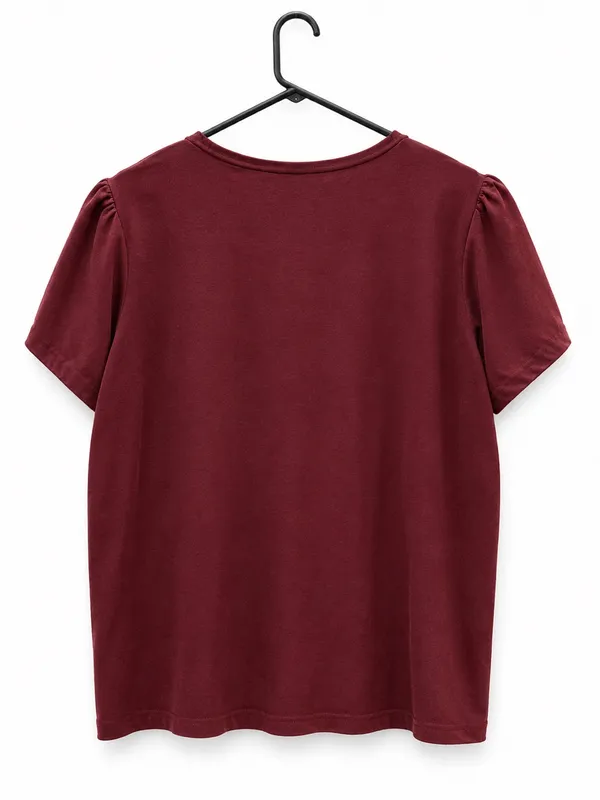 SHEIN Maroon Ruffle Sleeve Crewneck Tee - Image 2