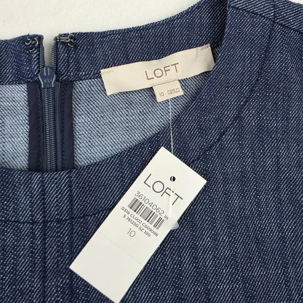 LOFT NWT Womens Blue Cotton Denim Sleeveless Shift Dress Button Pockets Size 10 - Image 5