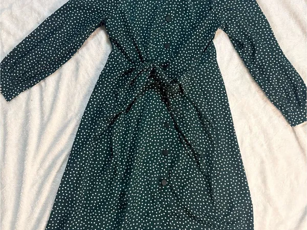 Lumie Dark Green Polka Dot Midi Dress with Tie Waist - Image 13