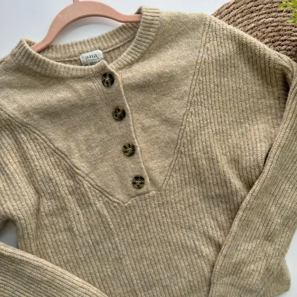 A.N.A Beige‎ Henley Oversized Knit Sweater Size XS - Image 4