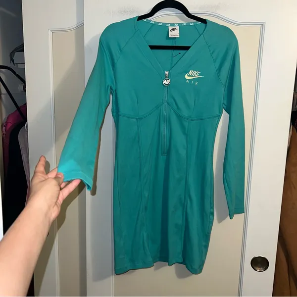 Nike Air Ribbed Long Sleeve Teal 1/2 Zip Athletic Dress - Image 3