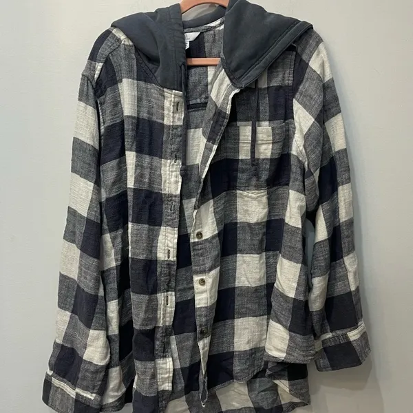 Oversized flannel hoodie from Time and Tru gray white size 3X - Image 2