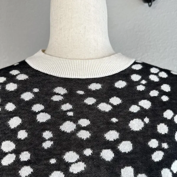 & Other Stories Crew Neck Black Cream Polka Dot Sweater Size S Cotton Modal Silk - Image 2