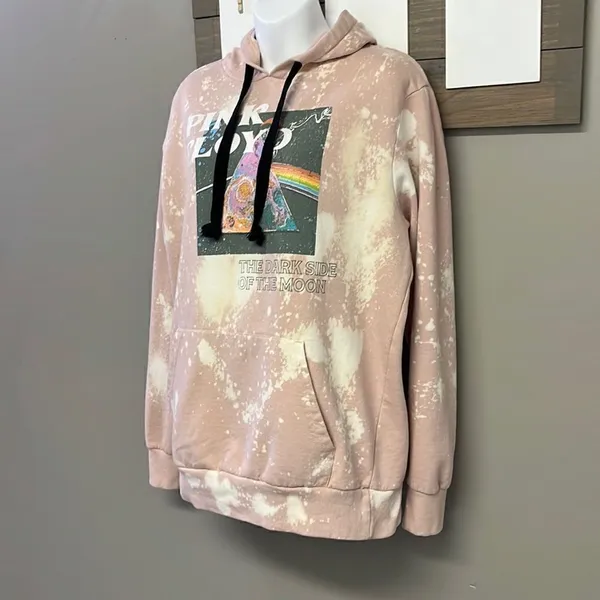 Pink Floyd Blush Pink Bleached Hoodie with Strings and Kangaroo Pocket- Large - Image 2
