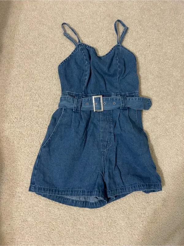 Denim Belted Romper - Image 2