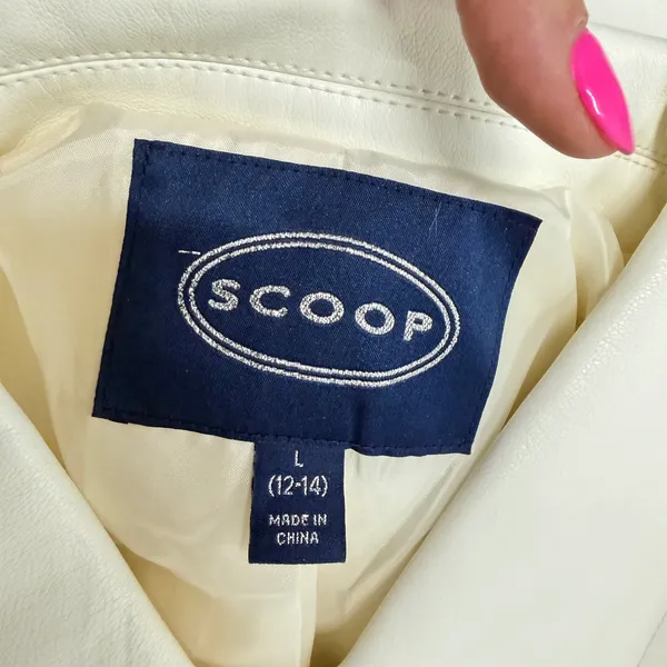 Scoop Faux Leather Trench Coat Cream Off White Longline Button Jacket L DIRTY - Image 7