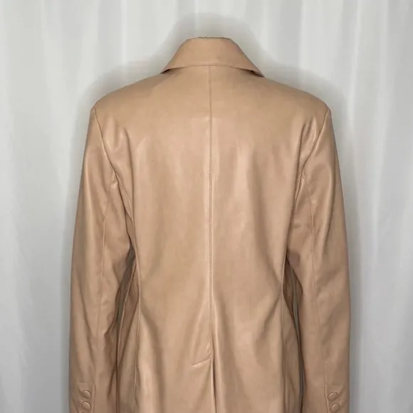 AVEC LES FILLES Tan Vegan Faux Leather Jacket Blazer Single Button Solid X-Large - Image 9
