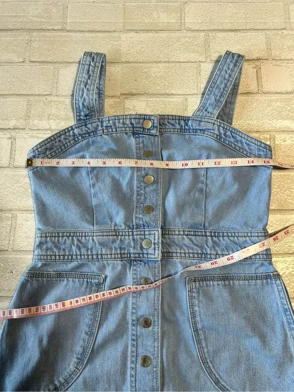 Topshop button up Denim Pinafore dress in Light Wash Size 6 - Image 5