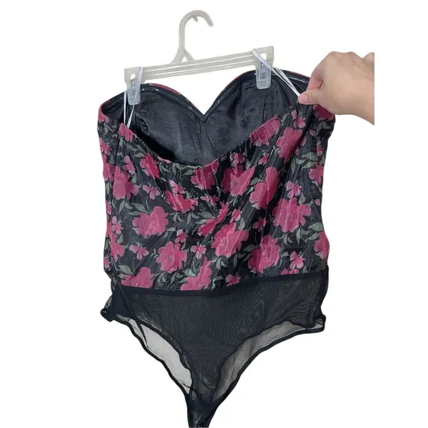 Lulus Black Floral Print‎ Organza Strapless Bodysuit Size Large NWT - Image 4