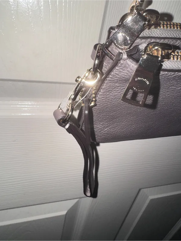 Coach F53157 Metallic Pewter Leather Crossbody Wristlet Double Zip Bag - Image 5